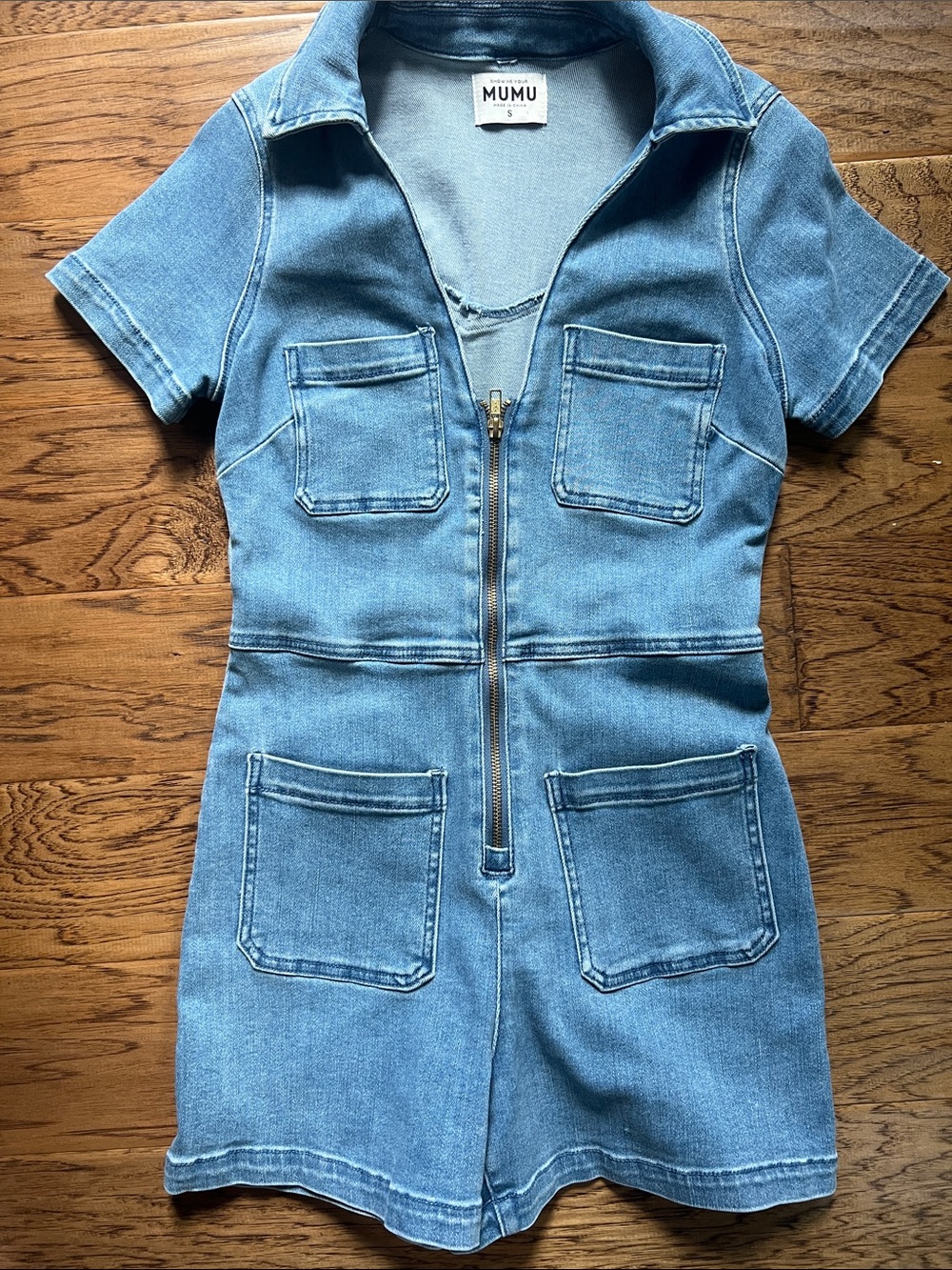 Show Me Your MuMu Blue Denim Zip-Front Romper - Picture 3 of 8